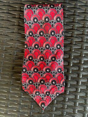 CEO Damon Red Art Deco Fan Pattern Statement Necktie Retro Cocktail Style